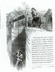 A boy and girl being wound up a mine shaft, illustration printed in the 'Westminster Review', July 1842 (engraving) (b/w photo) | Obraz na stenu
