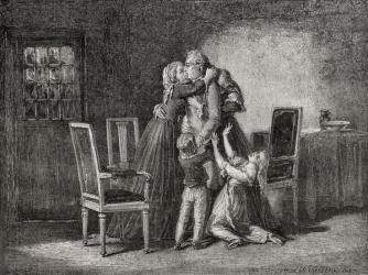 The Royal Family's last Farewell, 20 January 1793, engraved by Carbonneau, from 'Histoire de la Revolution Francaise' by Louis Blanc (1811-82) (engraving) | Obraz na stenu
