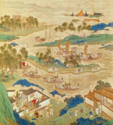 Emperor Hui Tsung (r.1100-26) transporting pierced stones and strange shaped trees, from a History of the Emperors of China (colour on silk) | Obraz na stenu