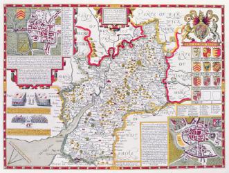 Gloucestershire, engraved by Jodocus Hondius (1563-1612) from John Speed's 'Theatre of the Empire of Great Britain', pub. by John Sudbury and George Humble, 1611-12 (hand coloured copper engraving) | Obraz na stenu