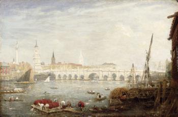 The Monument and London Bridge, c.1820-80 (oil on panel) | Obraz na stenu