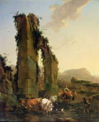 Peasants with Cattle by a Ruined Aqueduct, c.1655-60 (oil on canvas) | Obraz na stenu