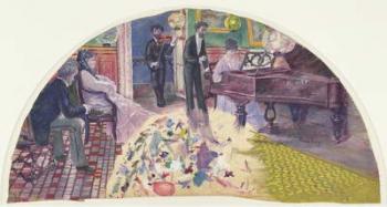 Draft for a fan depicting the lounge of Nina de Callias with Callias at the piano, Ernest Cabaner standing next to her and Charles Cros on the violin, c.1875-77 (gouache & w/c on canvas) | Obraz na stenu