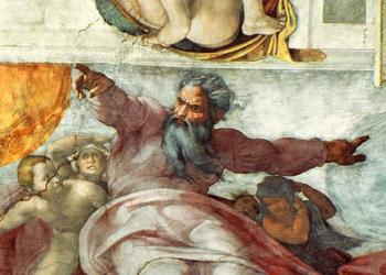 Sistine Chapel Ceiling: Creation of the Sun and Moon, 1508-12 (fresco) (detail of 183097) | Obraz na stenu