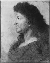Portrait of Louis XIV in profile, with bare neck and long hair, c.1678 (pastel and pierre noire on grey beige paper) (see also 177108) | Obraz na stenu