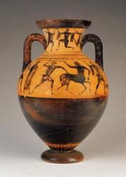 Attic black-figure neck amphora with Heracles pursuing a centaur, c.530 BC (terracotta) | Obraz na stenu