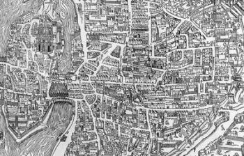 Detail from a map of Paris in the reign of Henri II showing the quartier des Ecoles, 1552 (engraving) | Obraz na stenu