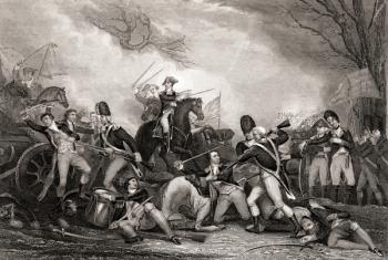 Battle at Princeton New Jersey, USA, 1775. From a 19th century print engraved by J Rogers after Trumbull | Obraz na stenu
