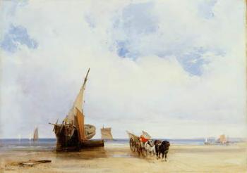 Beached Vessels and a Wagon near Trouville, c.1825 (oil on canvas) | Obraz na stenu