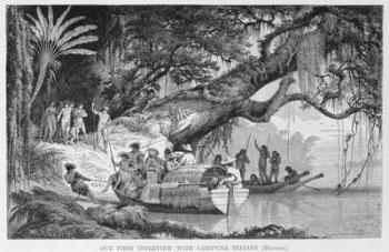 Our First Interview with Caripuna Indians, from 'The Amazon and Madeira Rivers', by Franz Keller, 1874 (engraving) | Obraz na stenu