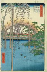 The Bridge with Wisteria or Kameido Tenjin Keidai, plate 57 from '100 Views of Edo', 1856 (colour woodblock print) | Obraz na stenu