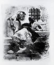 The Man in the Iron Mask in his Prison, illustration for the opera by Adrien Boieldieu and E. Barateau (engraving) (b/w photo) | Obraz na stenu