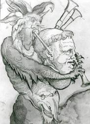 Devil Playing Man's Head as a Saxophone, 1144 (woodcut print) (b/w photo) | Obraz na stenu