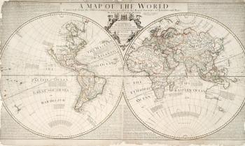 A Map of the World, Corrected from the Observations communicated to the Royal Societies of London and Paris, to the Right Honourable Richard Boyle, 1711 (colour engraving) | Obraz na stenu