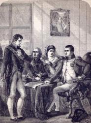 Ferdinand of Spain resigning his crown at the dictation of the Emperor Napoleon (engraving) | Obraz na stenu