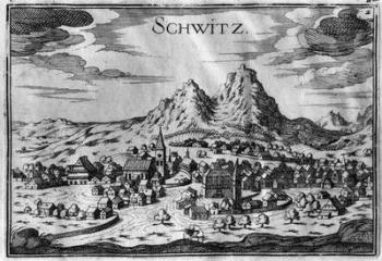 View of Schwyz (engraving) (b/w photo) | Obraz na stenu