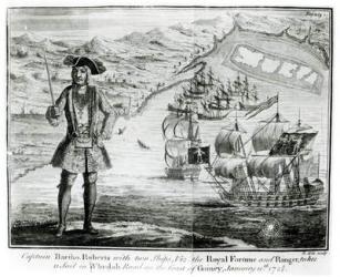 Captain Bartholomew Roberts (1682-1722) with two ships, the 'Royal Fortune' and 'Ranger' takes sail in Whydah Road on the coast of Guiney, January 11th 172?, from 'A General History of the Robberies and Murders of the most Notorious Pyrates' by Captain Ch | Obraz na stenu
