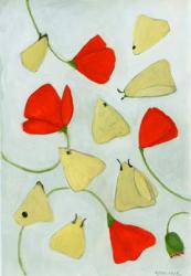 Poppies & Moths, 2015 (gouache on paper) | Obraz na stenu