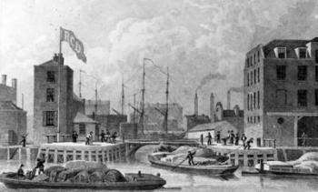Entrance to the Regent's Canal, Limehouse, engraved by F. J. Havell, 1828 (engraving) | Obraz na stenu