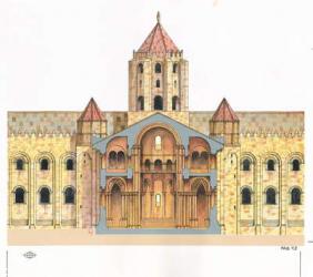Santiago de Compostela Romanesque Cathedral.Cross section. Spain | Obraz na stenu