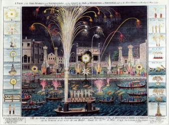 A view of the Fire-workes and Illuminations at his Grace the Duke of Richmond's at White-hall and on the River Thames, on Monday 15 May, 1749 (hand-coloured engraving) | Obraz na stenu
