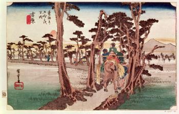 Fuji from Yoshiwara from 53 Stations of the Tokaido, c.1833 (woodblock) | Obraz na stenu