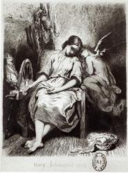 A Young Woman Dozing with an Angel, illustration from 'Contes Choisis' by Charles Nodier (1780-1844) (engraving) (b/w photo) | Obraz na stenu