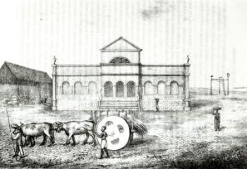 The Rio Exchange, a Public Trapiche, a Grass Wagon and the Gallows, illustration from 'A History of the Brazil' by James Henderson, published in London in 1821 (litho) (b/w photo) | Obraz na stenu