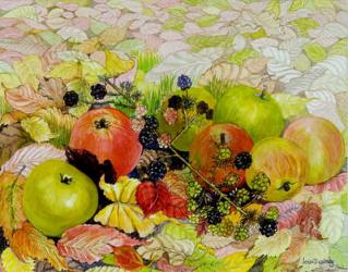 Apples and Blackberries on Autumn Leaves,2010,watercolour | Obraz na stenu