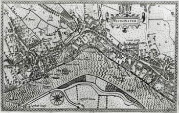 Map of Westminster from 'Speculum Britannia', 1593 (engraving) (b/w photo) | Obraz na stenu