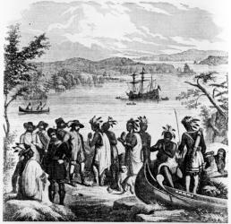 Henry Hudson Descending the Hudson River, illustration from Ballou's Pictorial Drawing-Room Companion, April 12th 1856 (engraving) | Obraz na stenu