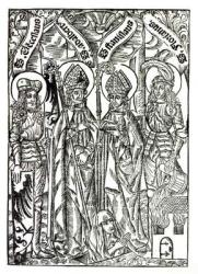 St. Wenceslaus, St. Adalbert, St. Stanislaus and St. Florian (woodcut) (b/w photo) | Obraz na stenu