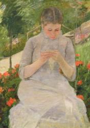 Young Woman Sewing in the garden, c.1880-82 (oil on canvas) | Obraz na stenu