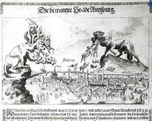 The City of Augsburg forced to accept Catholic Domination in 1629 (engraving) (b/w photo) | Obraz na stenu