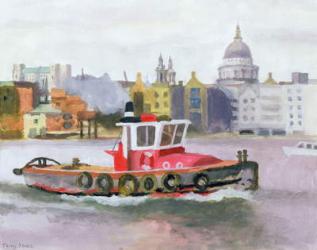 Red Tug passing St. Pauls, 1996 (w/c & gouache on paper) | Obraz na stenu
