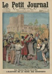Electing the Queen of the Bohemians, Sainte-Maries-de-la-Mer, front cover illustration from 'Le Petit Journal', supplement illustre, 1st June 1913 (colour litho) | Obraz na stenu