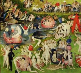 The Garden of Earthly Delights: Allegory of Luxury, central panel of triptych, c.1500 (oil on panel) (detail of 420) | Obraz na stenu