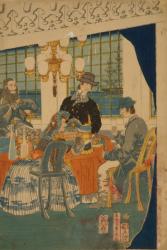 Parlour of a foreign mercantile house in Yokohama, 1861 (woodcut) | Obraz na stenu