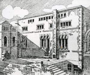 Ancient Synagogue at Metz (engraving) (b/w photo) | Obraz na stenu