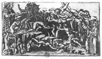Hell, from 'The Divine Comedy' by Dante Alighieri (1265-1321) (engraving) (b/w photo) | Obraz na stenu