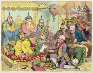 Reception of the Diplomatique and his Suite at the Court of Pekin, c.1793 (colour etching) | Obraz na stenu
