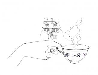 girl drinking tea, 2013, (black tush, watercolour) | Obraz na stenu