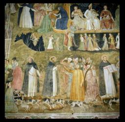 St. Dominic Sending Forth the Hounds of the Lord, with St. Peter Martyr and St. Thomas Aquinas, c.1369 (fresco) | Obraz na stenu