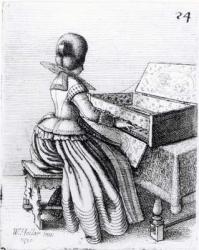 Woman Playing at a Keyboard, 1635 (engraving) (b/w photo) | Obraz na stenu