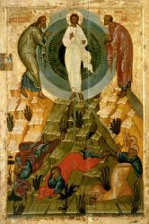 The Transfiguration of Our Lord, Russian icon from the Holy Theotokos Dormition Church on the Volotovo field near Novgorod (tempera on panel) | Obraz na stenu