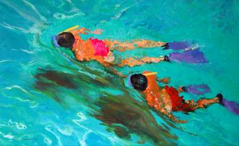 Snorkellers (oil on board) | Obraz na stenu