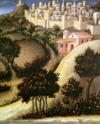 Adoration of the Magi Altarpiece: central predella panel depicting the Flight into Egypt, detail of the landscape, 1423 (tempera on panel) | Obraz na stenu