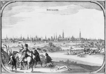 View of Bruges (engraving) (b/w photo) | Obraz na stenu