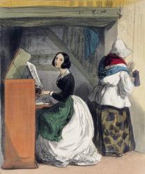 A Music School Pupil, from 'Les Femmes de Paris', 1841-42 (colour litho) | Obraz na stenu