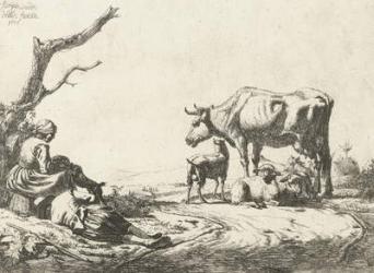 Shepherd and shepherdess with cattle, 1653 (etching) | Obraz na stenu